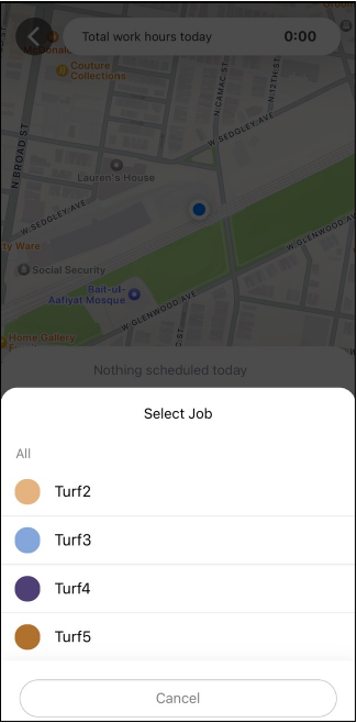 Connecteam job selection screen
