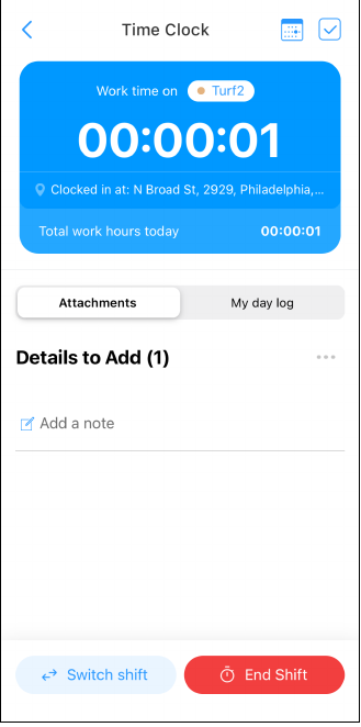 Connecteam active time clock screen