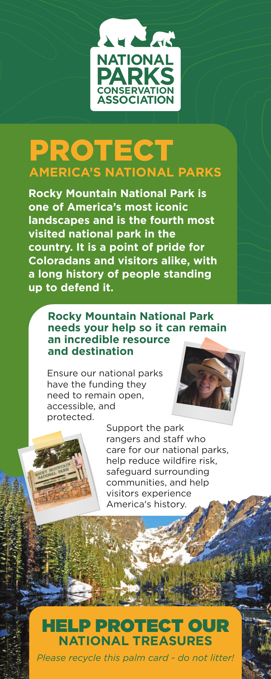 Front of NPCA Rocky Mountain literature about protecting America's national parks